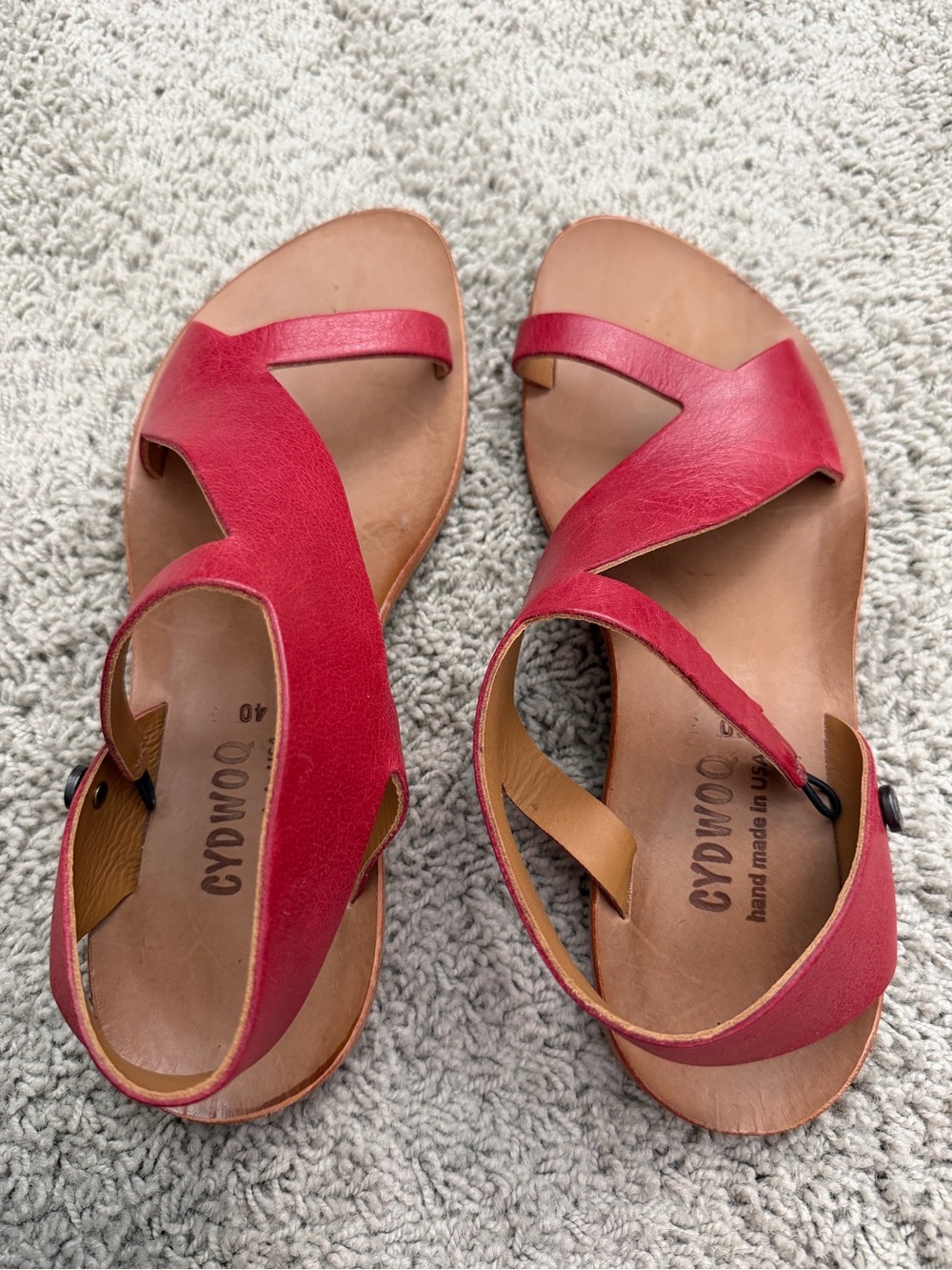 Cydwoq Women's Red Leather Slide Sandals